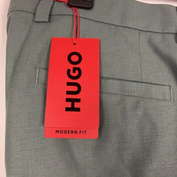 Hugo Boss Men's Green Modern-Fit Solid Wool-Blend Suit Separate Pants 34R 31L